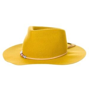 Mustard Yellow Felt Wide-Brim Fedora with Leather Trim